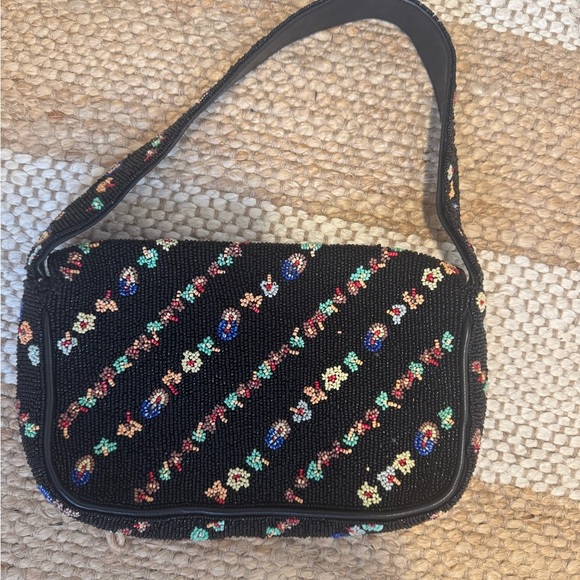 Black Beaded Floral Women's Bag - Picture 5 of 5
